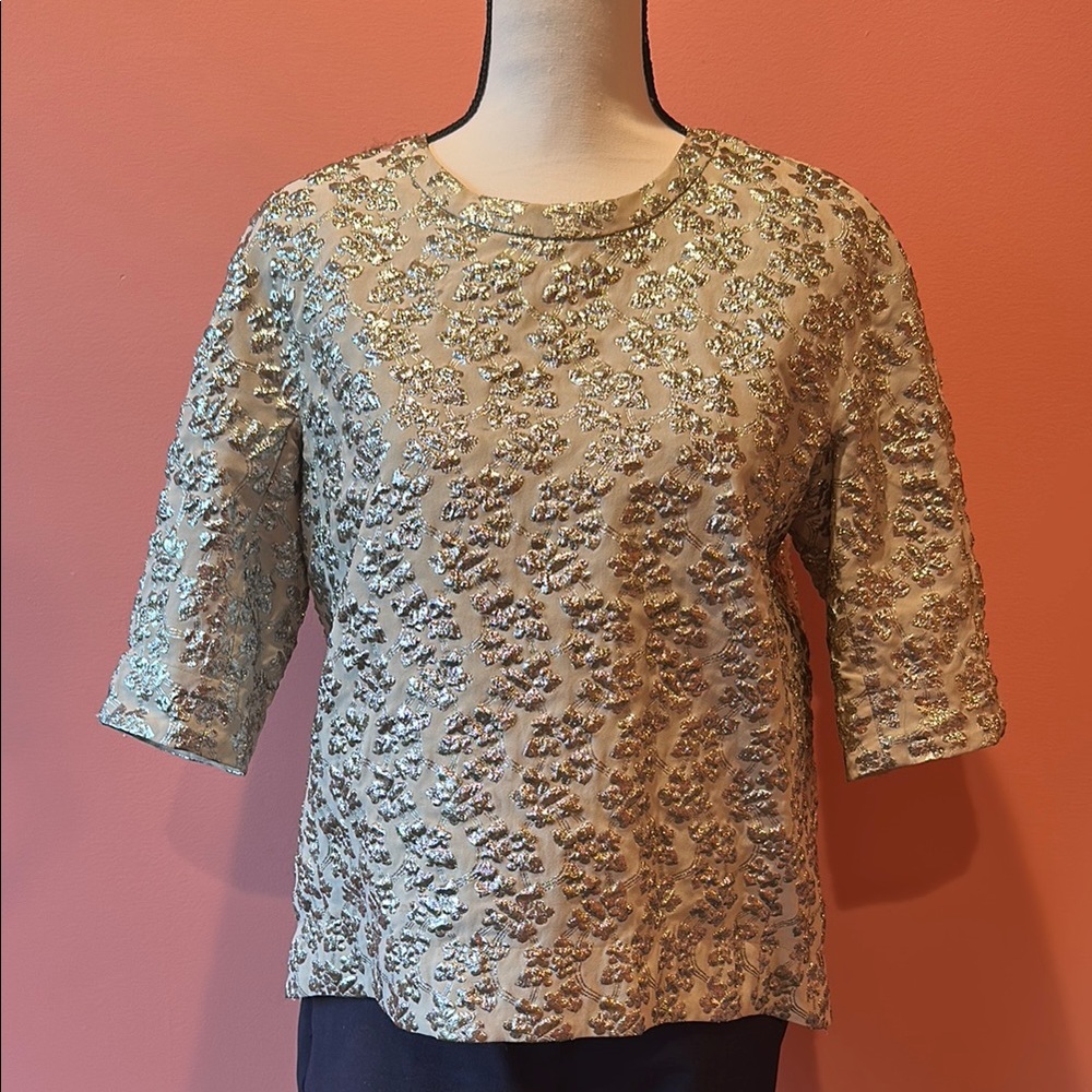 BCBG Cream & Silver Puffs Women's Blouse